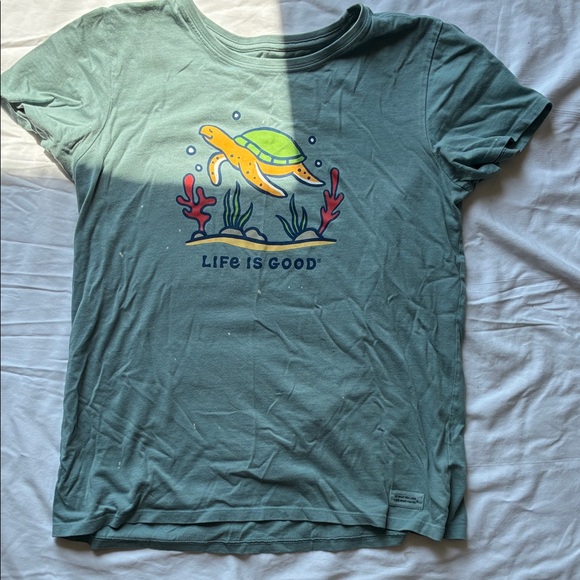 Life Is Good Tops - *sold on Depop* Life Is Good Teal Short-Sleeve Turtle Tee